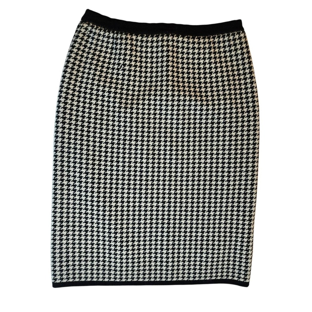 Morgan Taylor Skirt L Wool Houndstooth Pencil Career Lined Black White Vintage